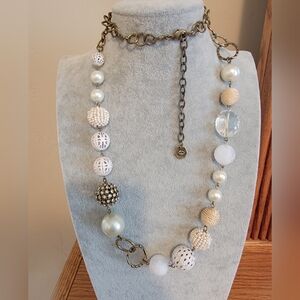 RJ Graziano Mixed Media White Beaded Necklace with a Gold-tone Chain